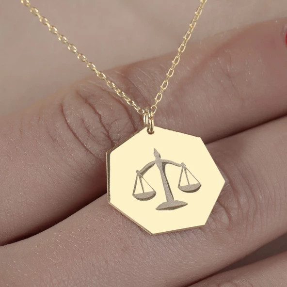 925 Ayar Gümüş Adalet Terazisi Plaka Kolye - Resim 4