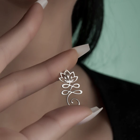 925 Ayar Gümüş Meditasyon Lotus Çiçeği Kolye - 5
