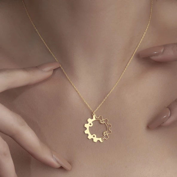 925 Ayar Gümüş Makine Çarkı Temalı Kolye - Resim 7