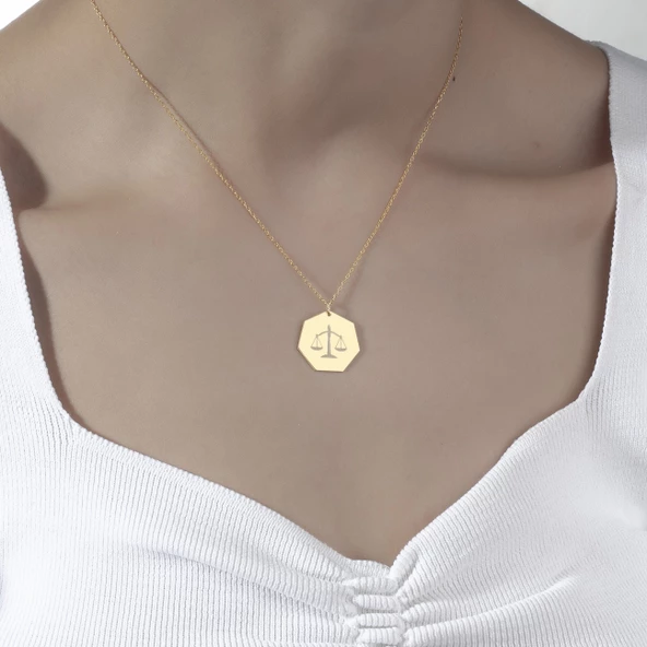 925 Ayar Gümüş Adalet Terazisi Plaka Kolye ürün görseli 1