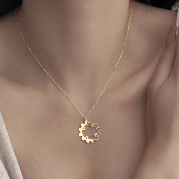 925 Ayar Gümüş Makine Çarkı Temalı Kolye ürün görseli 1