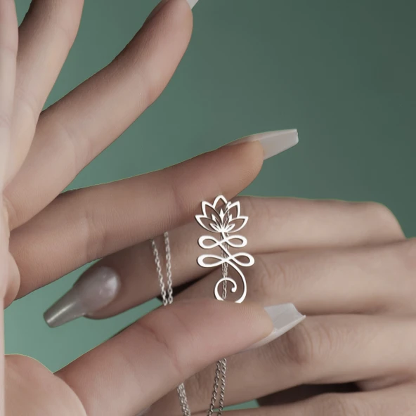 925 Ayar Gümüş Meditasyon Lotus Çiçeği Kolye - 6