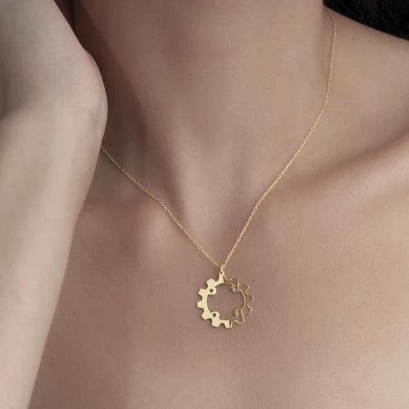 925 Ayar Gümüş Makine Çarkı Temalı Kolye - Resim 2