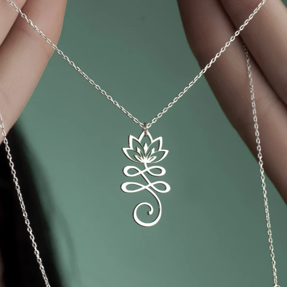925 Ayar Gümüş Meditasyon Lotus Çiçeği Kolye - 7