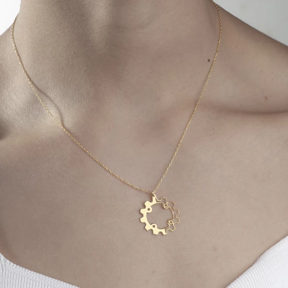 925 Ayar Gümüş Makine Çarkı Temalı Kolye - Resim 11