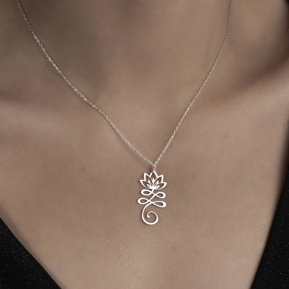 925 Ayar Gümüş Meditasyon Lotus Çiçeği Kolye - 4