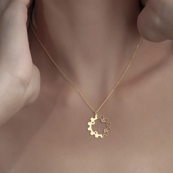 925 Ayar Gümüş Makine Çarkı Temalı Kolye - Resim 3