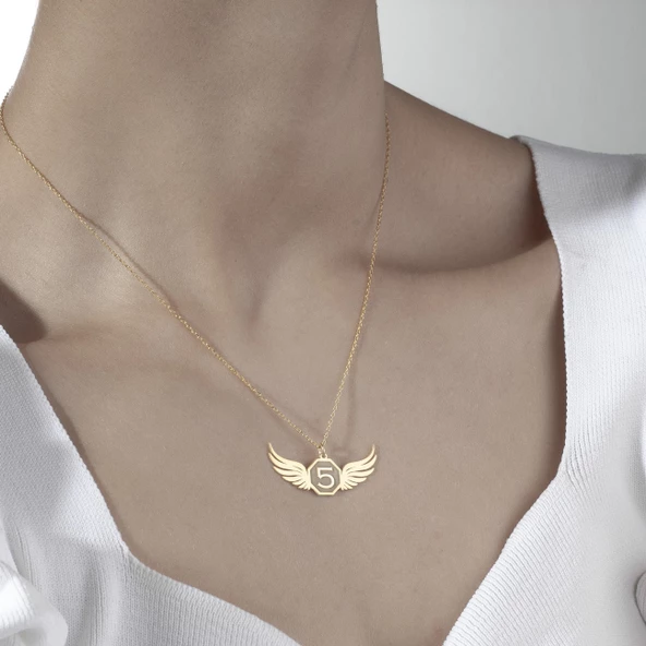 925 Ayar Gümüş Melek Kanadı ve Sayı Detaylı  Kolye - Resim 5
