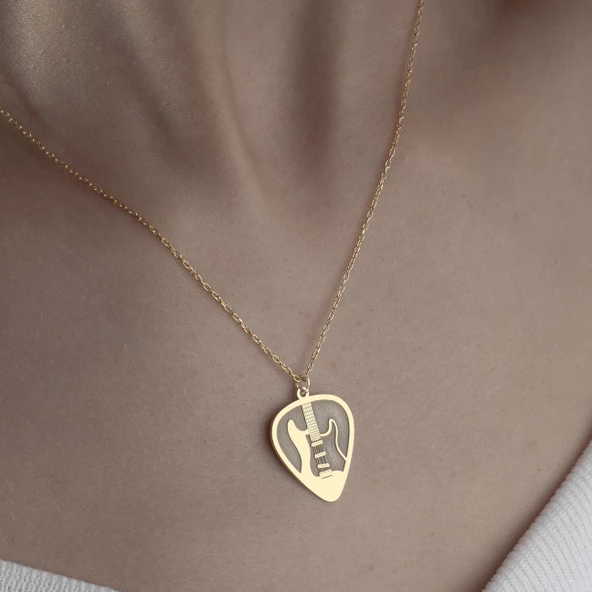 925 Ayar Gümüş Gitar Penası Kolye - Resim 3