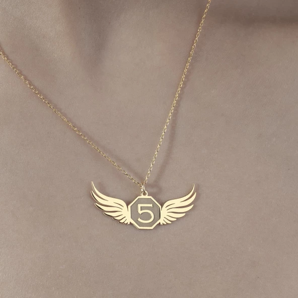 925 Ayar Gümüş Melek Kanadı ve Sayı Detaylı  Kolye ürün görseli 1