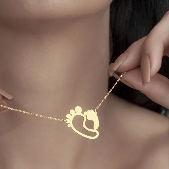 925 Ayar Gümüş Ayak İzi Kolye - Resim 7