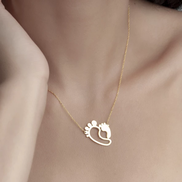 925 Ayar Gümüş Ayak İzi Kolye - Resim 4