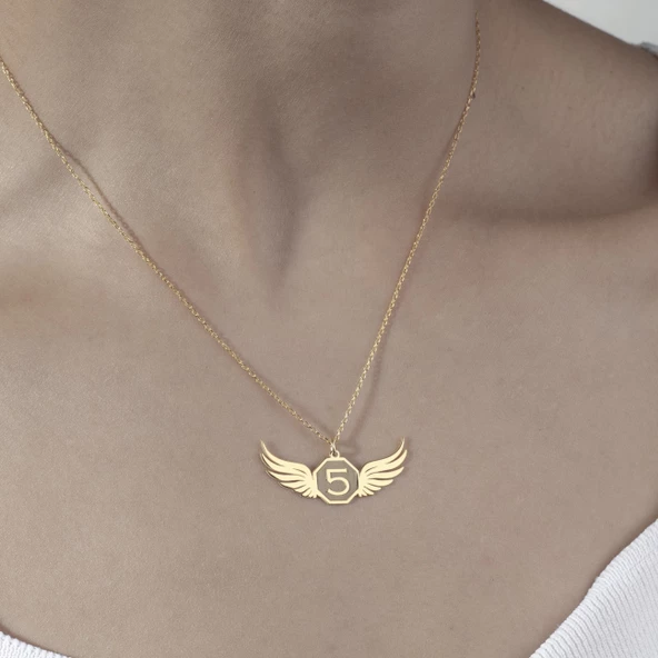 925 Ayar Gümüş Melek Kanadı ve Sayı Detaylı  Kolye - Resim 2