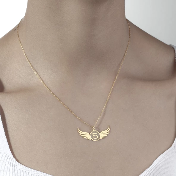 925 Ayar Gümüş Melek Kanadı ve Sayı Detaylı  Kolye - Resim 8