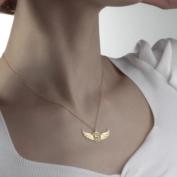 925 Ayar Gümüş Melek Kanadı ve Sayı Detaylı  Kolye - Resim 3