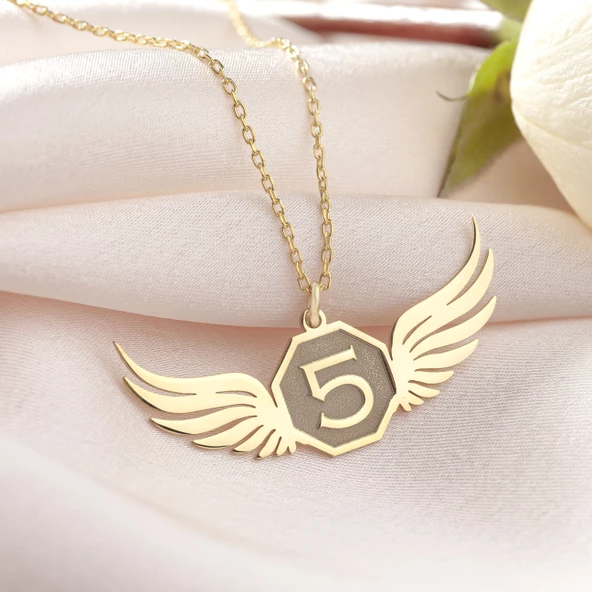 925 Ayar Gümüş Melek Kanadı ve Sayı Detaylı  Kolye - Resim 7
