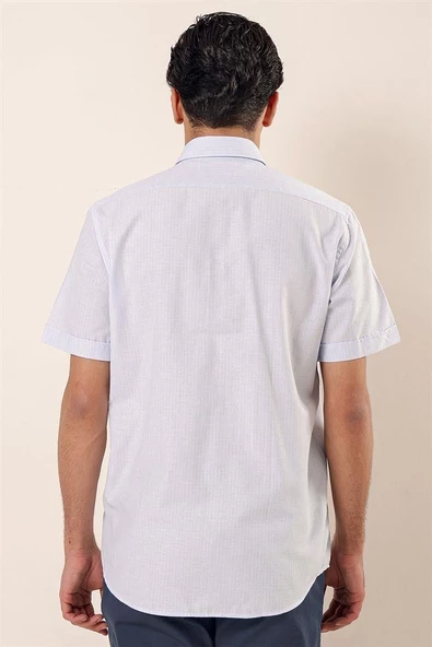 Mavi Kısa Kollu DesenliCepli Pamuklu Klasik Comfort Fit Rahat Kesim Gömlek 1004230158 - Resim 5