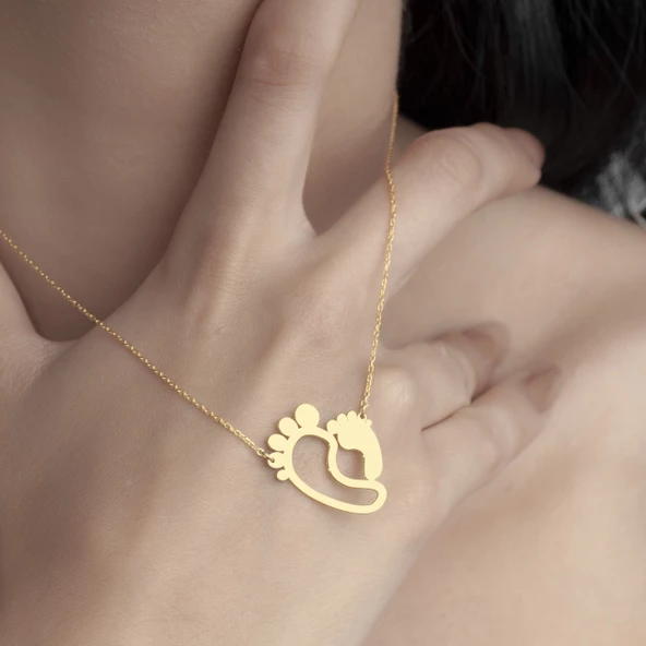 925 Ayar Gümüş Ayak İzi Kolye - Resim 6