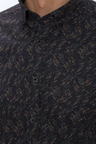 Koyu Lacivert Uzun Kol Klasik Slim Fit Pamuklu Likralı Gömlek 1004225245 - Resim 5