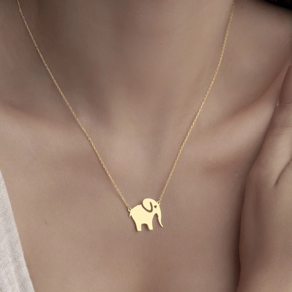 925 Ayar Gümüş Fil Figürlü Kolye - Resim 3