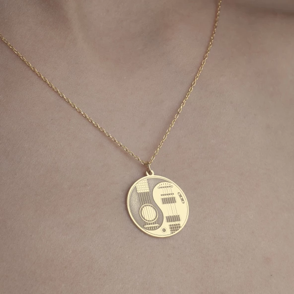 925 Ayar Gümüş Gitar Temalı Ying Yang Kolye - Resim 7