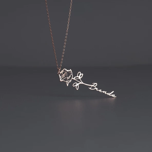 925 Ayar Gümüş İsim Detaylı Gül Kolye - Resim 2