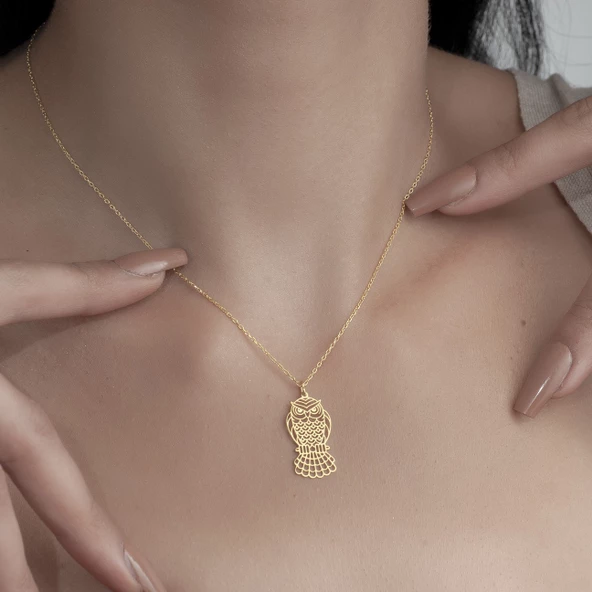 925 Ayar Gümüş Baykuş Figürlü Kolye - Resim 3