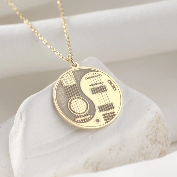 925 Ayar Gümüş Gitar Temalı Ying Yang Kolye - Resim 8