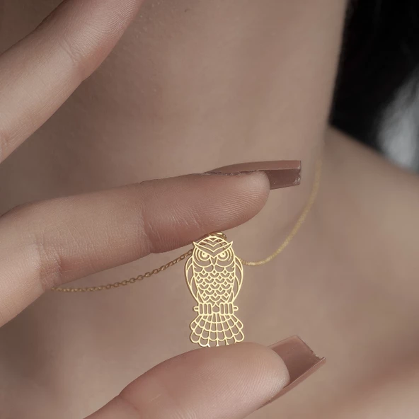 925 Ayar Gümüş Baykuş Figürlü Kolye - Resim 8