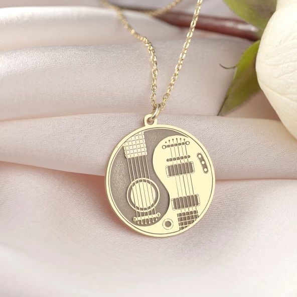 925 Ayar Gümüş Gitar Temalı Ying Yang Kolye - Resim 9