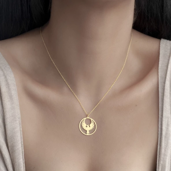 925 Ayar Gümüş Yeniden Doğuş Anka Kuşu Kolye - Resim 6