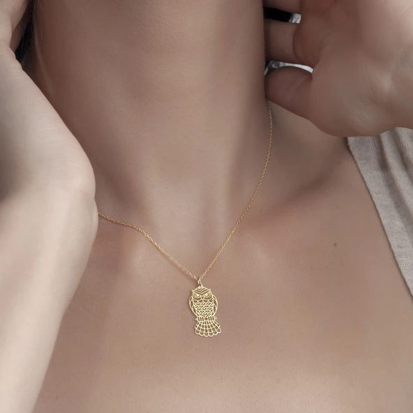 925 Ayar Gümüş Baykuş Figürlü Kolye - Resim 2