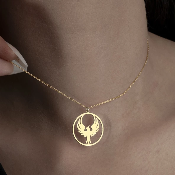 925 Ayar Gümüş Yeniden Doğuş Anka Kuşu Kolye - Resim 3