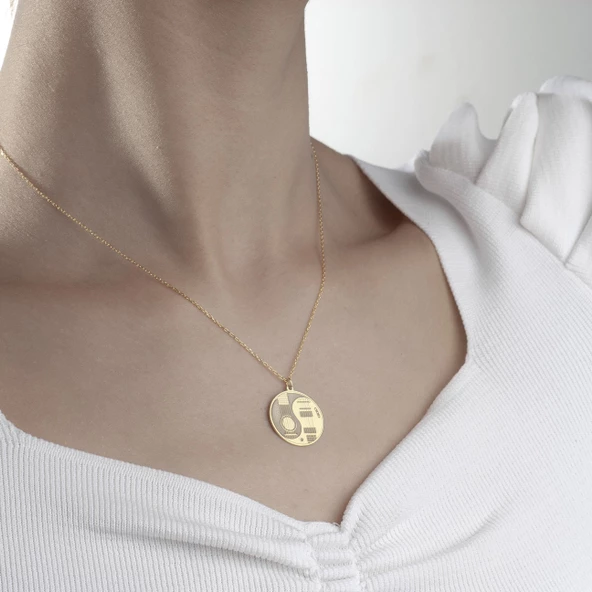 925 Ayar Gümüş Gitar Temalı Ying Yang Kolye - Resim 4