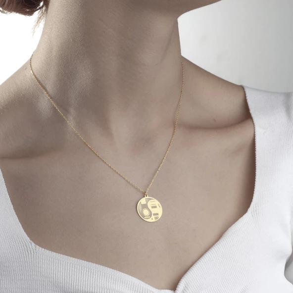 925 Ayar Gümüş Gitar Temalı Ying Yang Kolye ürün görseli 1