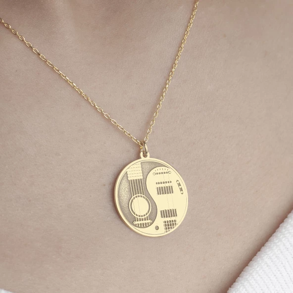 925 Ayar Gümüş Gitar Temalı Ying Yang Kolye - Resim 6