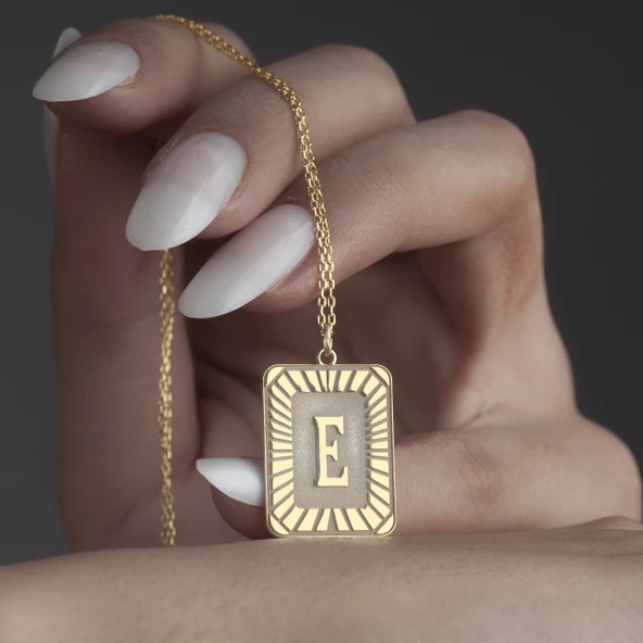 925 Ayar Gümüş Plaka Çerçeve Harf Kolye Kolye - Resim 6