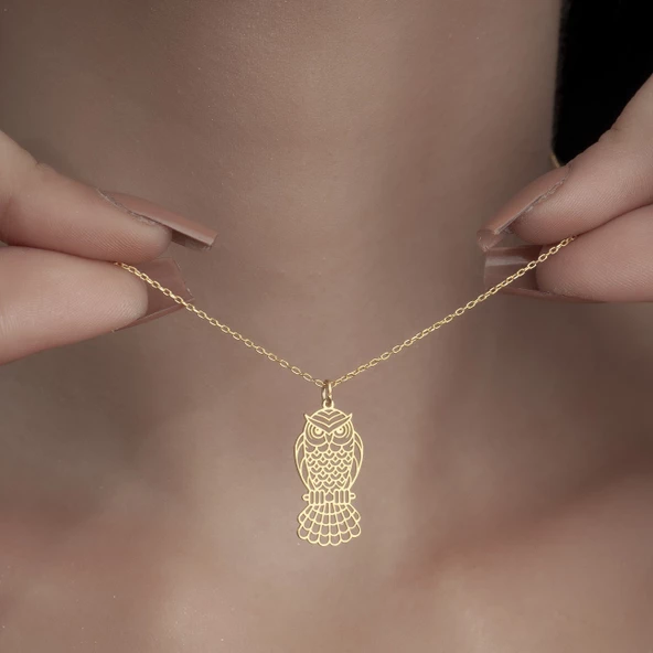 925 Ayar Gümüş Baykuş Figürlü Kolye - Resim 7