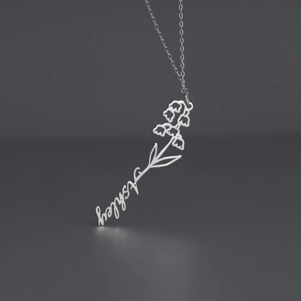 925 Ayar Gümüş İsim Detaylı Gül Kolye - Resim 6