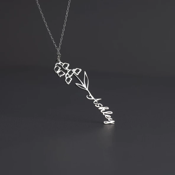 925 Ayar Gümüş İsim Detaylı Gül Kolye - Resim 5