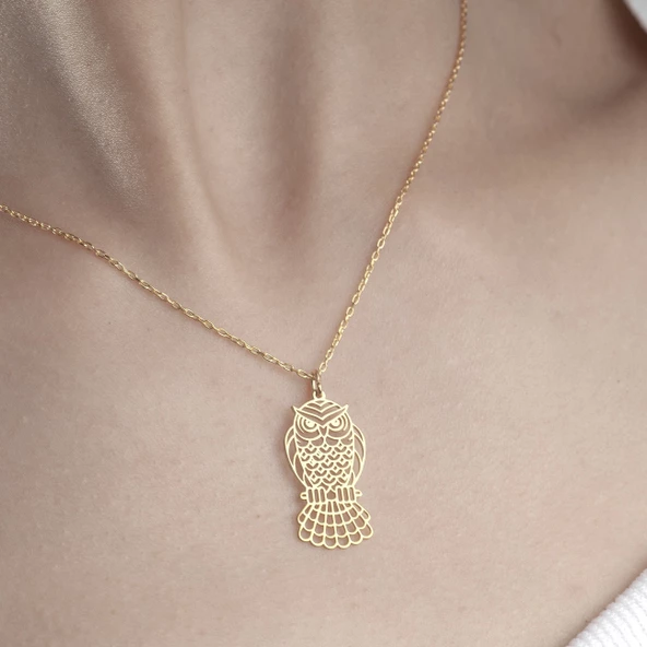 925 Ayar Gümüş Baykuş Figürlü Kolye - Resim 6