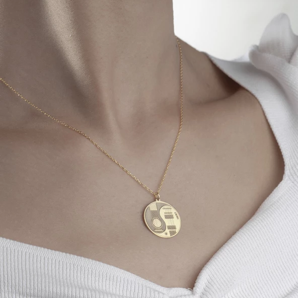 925 Ayar Gümüş Gitar Temalı Ying Yang Kolye - Resim 2