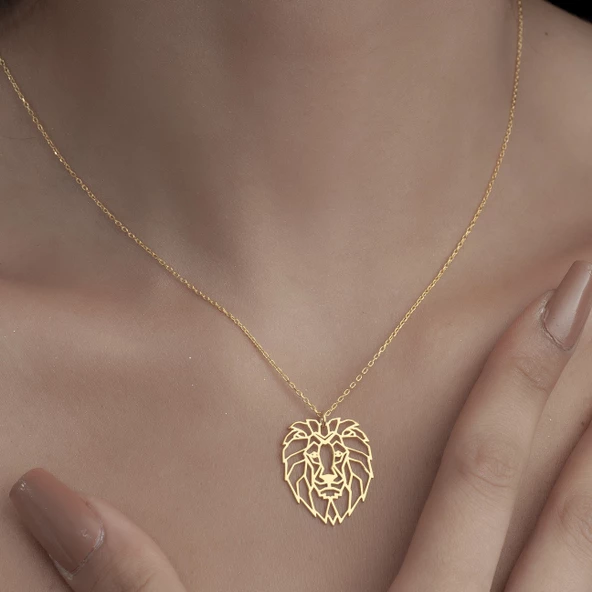 925 Ayar Gümüş Aslan Kolye - Resim 5