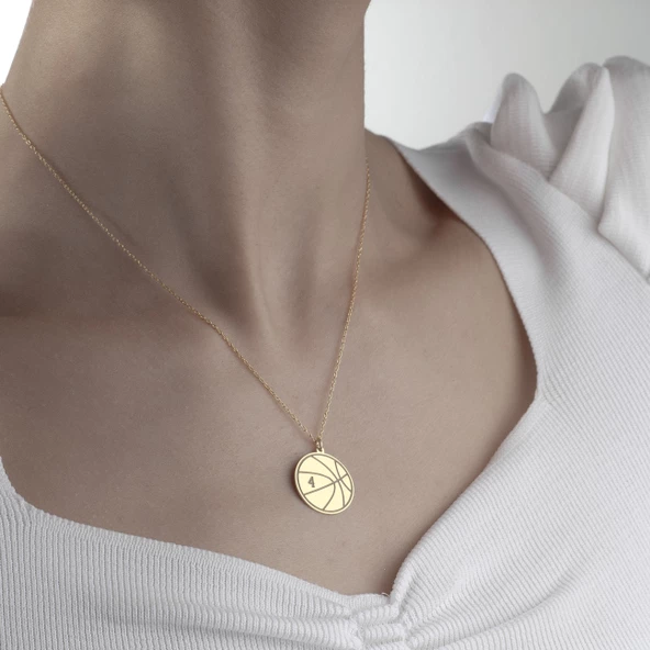 925 Ayar Gümüş Basketbol Topu ve Sayı Detaylı Kolye ürün görseli 1