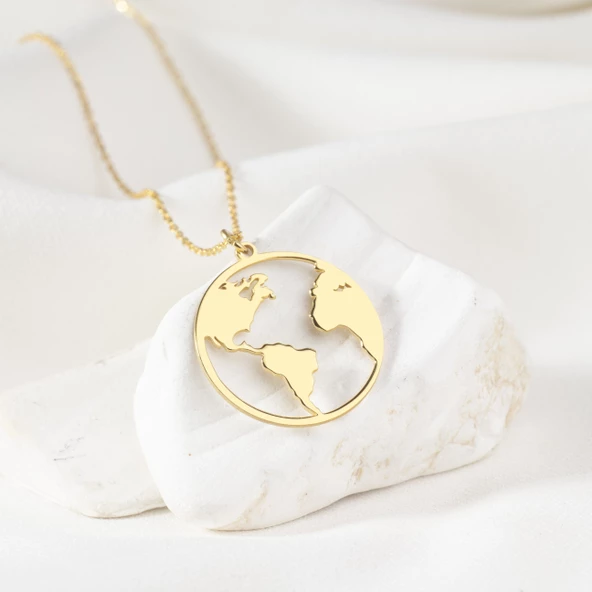 925 Ayar Gümüş Dünya Kolye - Resim 10