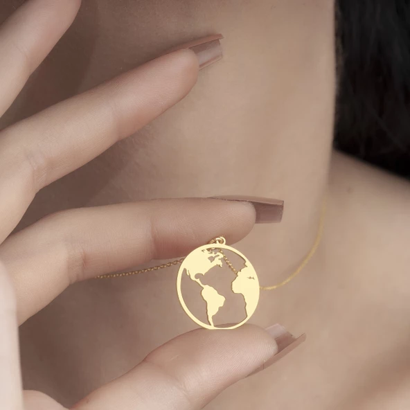 925 Ayar Gümüş Dünya Kolye - Resim 8