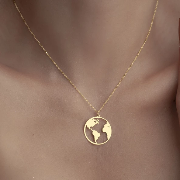 925 Ayar Gümüş Dünya Kolye - Resim 3
