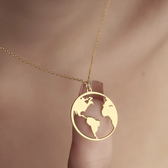 925 Ayar Gümüş Dünya Kolye - Resim 9