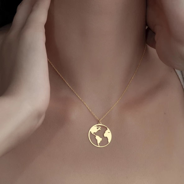925 Ayar Gümüş Dünya Kolye - Resim 6