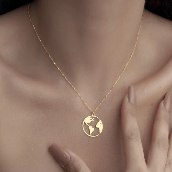 925 Ayar Gümüş Dünya Kolye - Resim 4